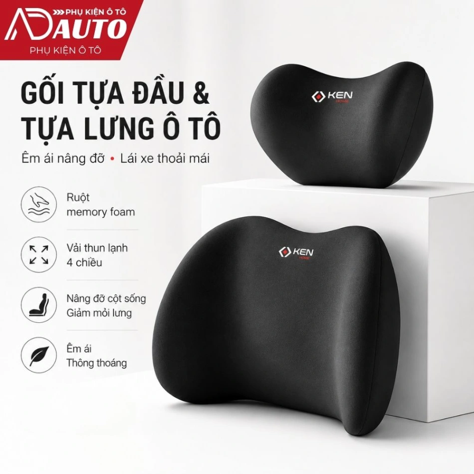 Gối Tựa Đầu, Tựa Lưng Ô Tô Thun Lạnh
